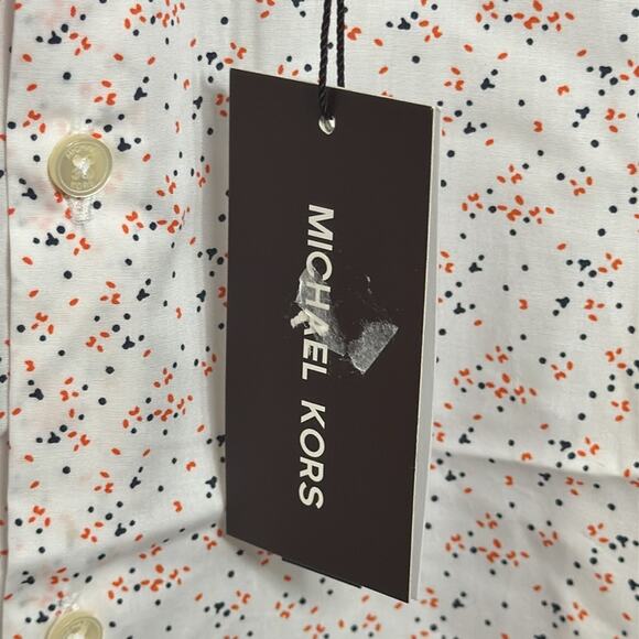 Michael Kors Men White with Dots Short Sleeve Button Up Shirt Size X-Small - Picture 4 of 6